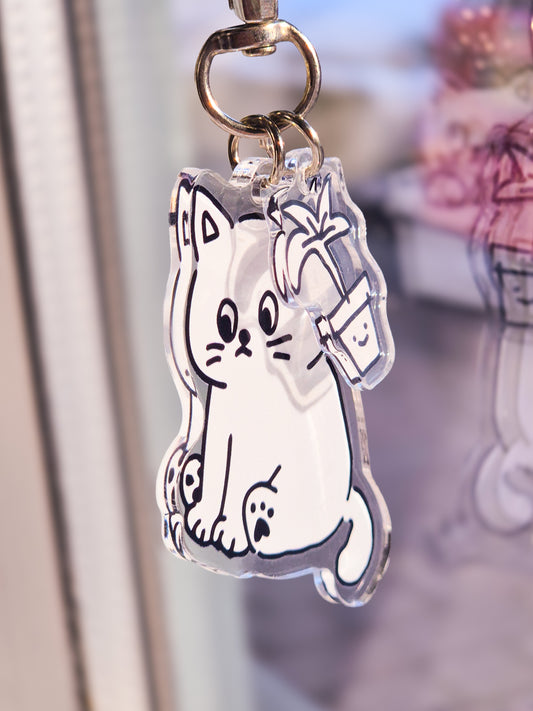 B&W Kitty Keychain