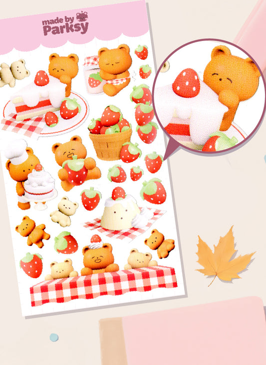 Strawberry Bear Korean Sticker Sheet / S47