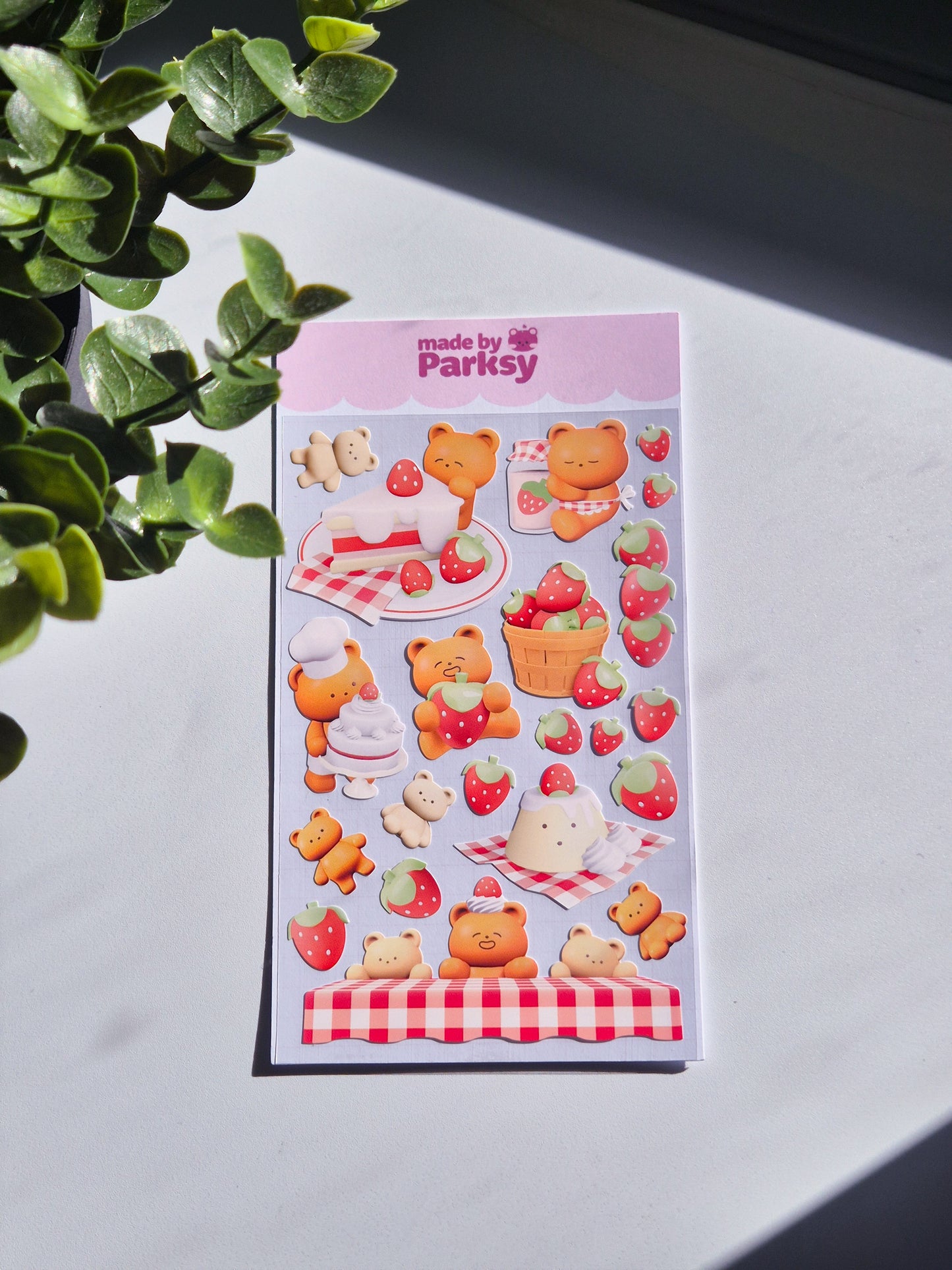 Strawberry Bear Korean Sticker Sheet  / S47