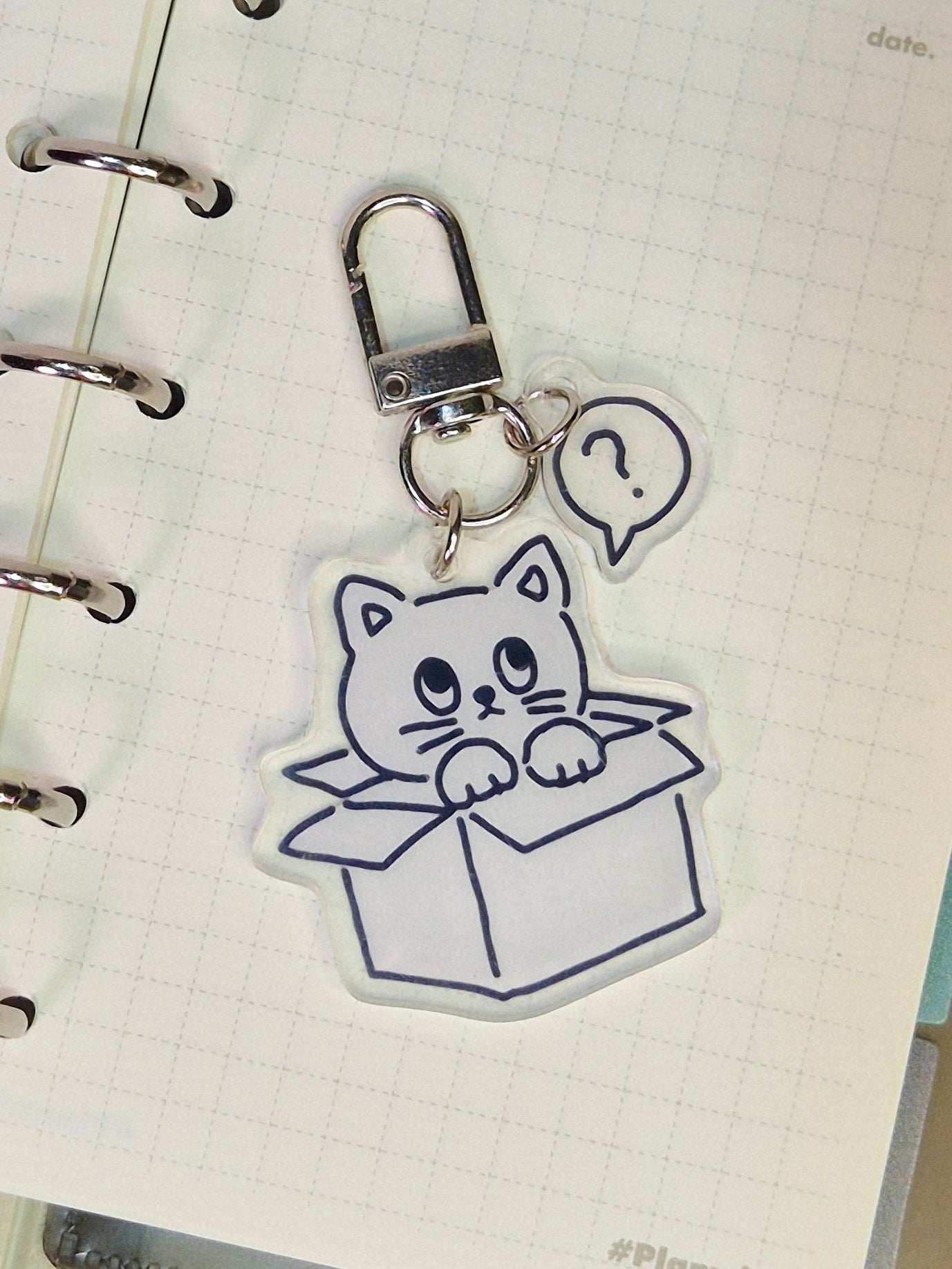 B&W Kitty in the box Keychain