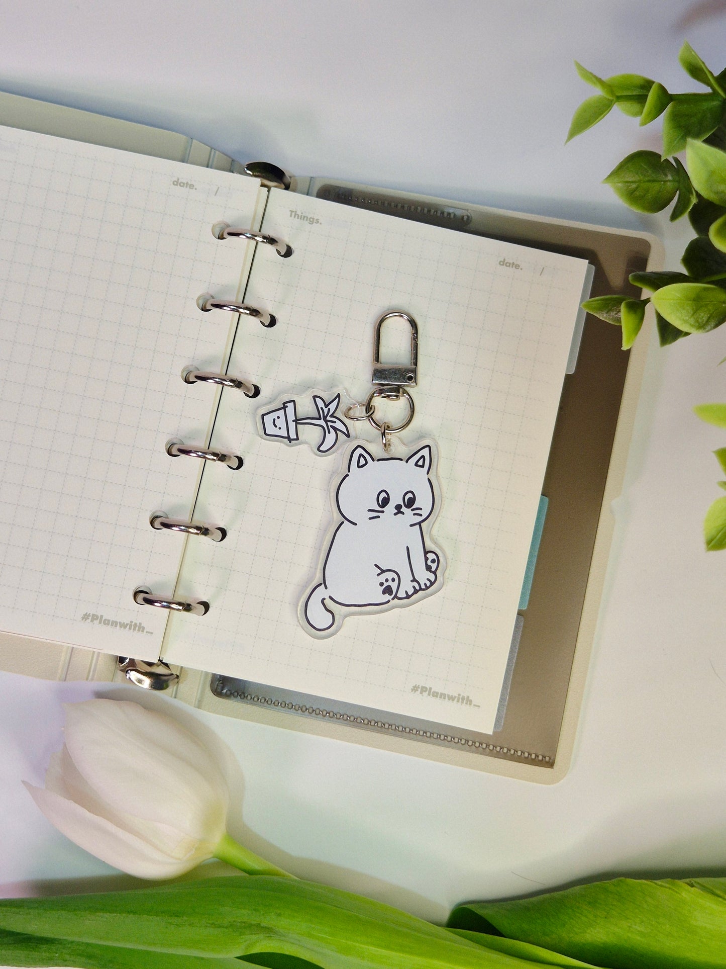 B&W Kitty Keychain