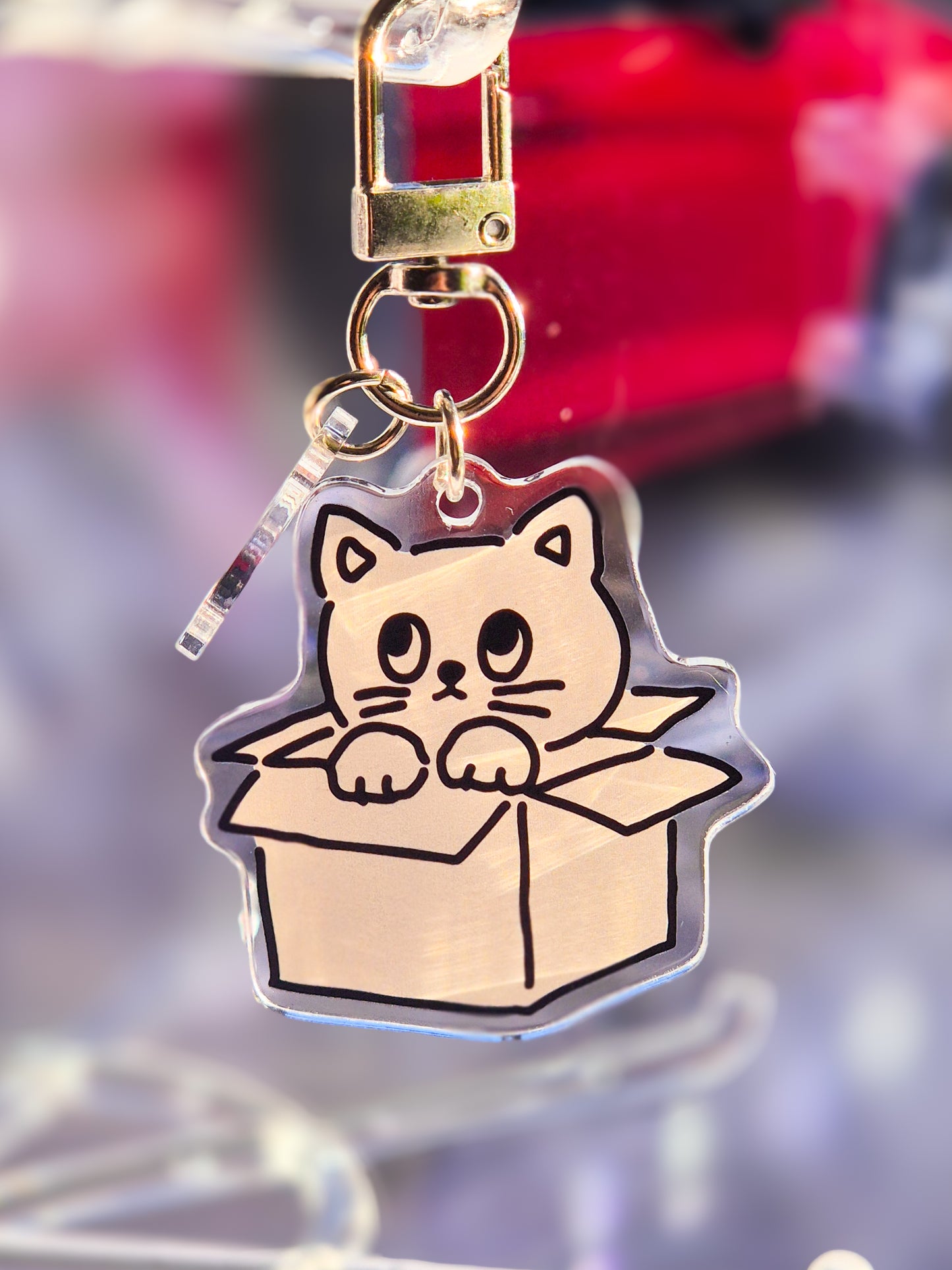B&W Kitty in the box Keychain