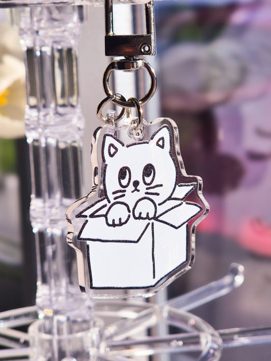 B&W Kitty in the box Keychain