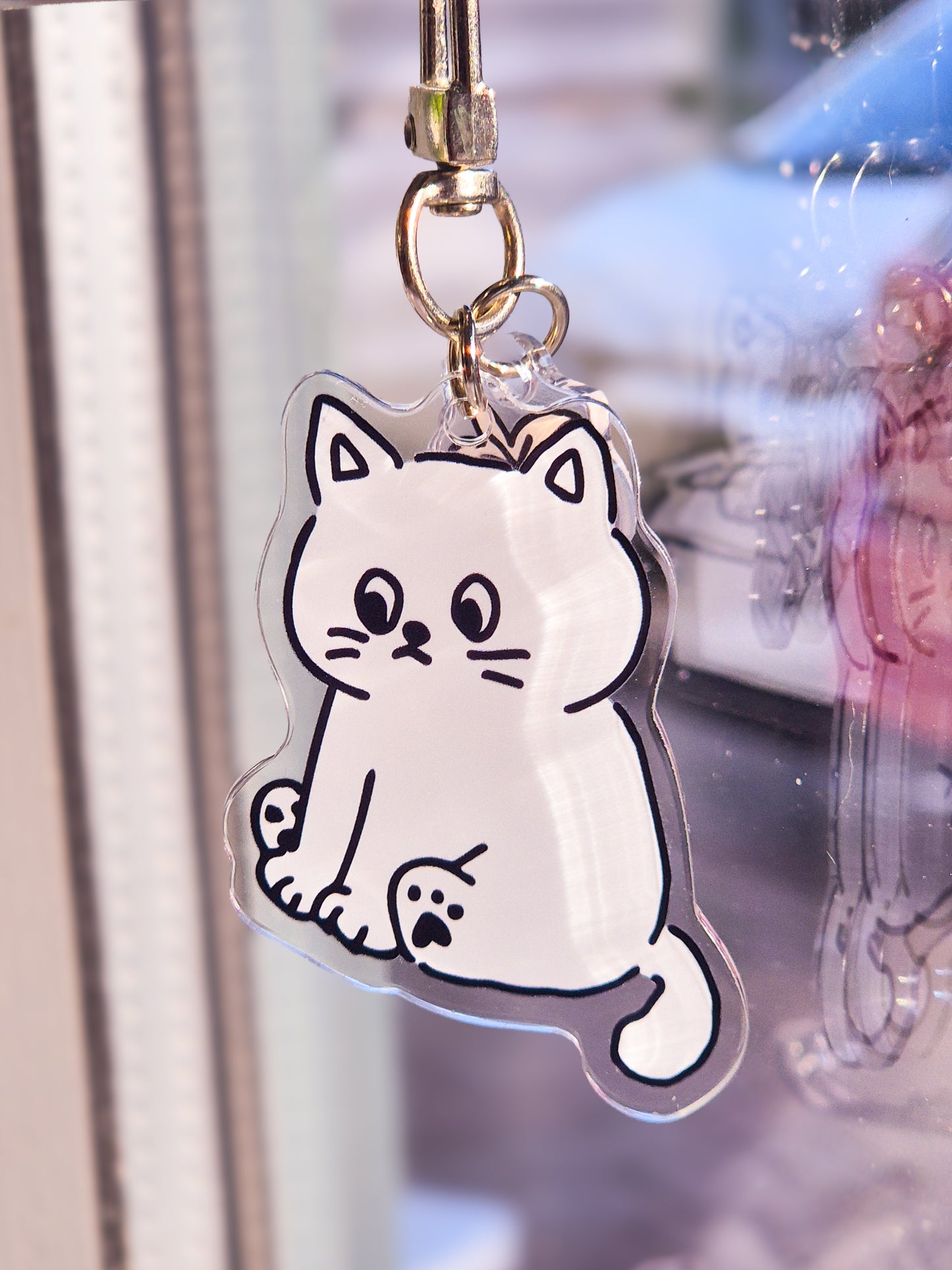 B&W Kitty Keychain