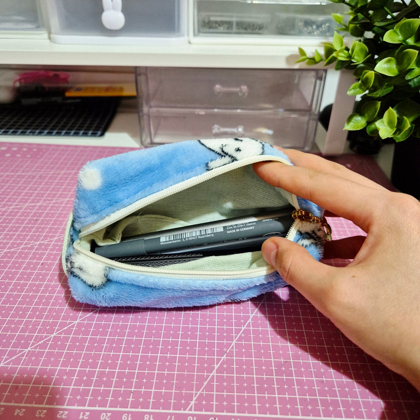 Fluffy blue Mini Pouch