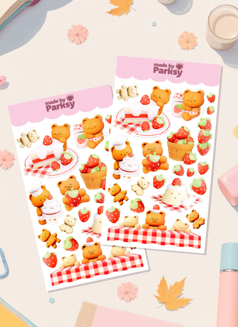 Strawberry Bear Korean Sticker Sheet  / S47