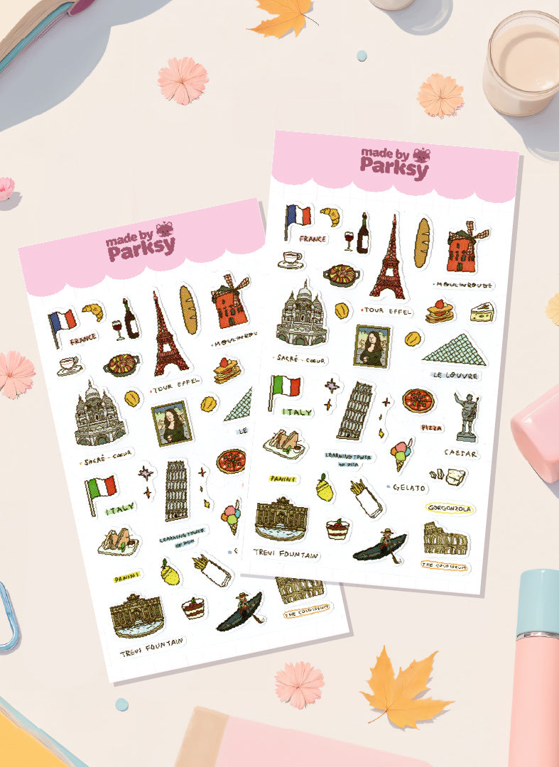 France & Italy Traveling 2 Sticker Sheet  / s27