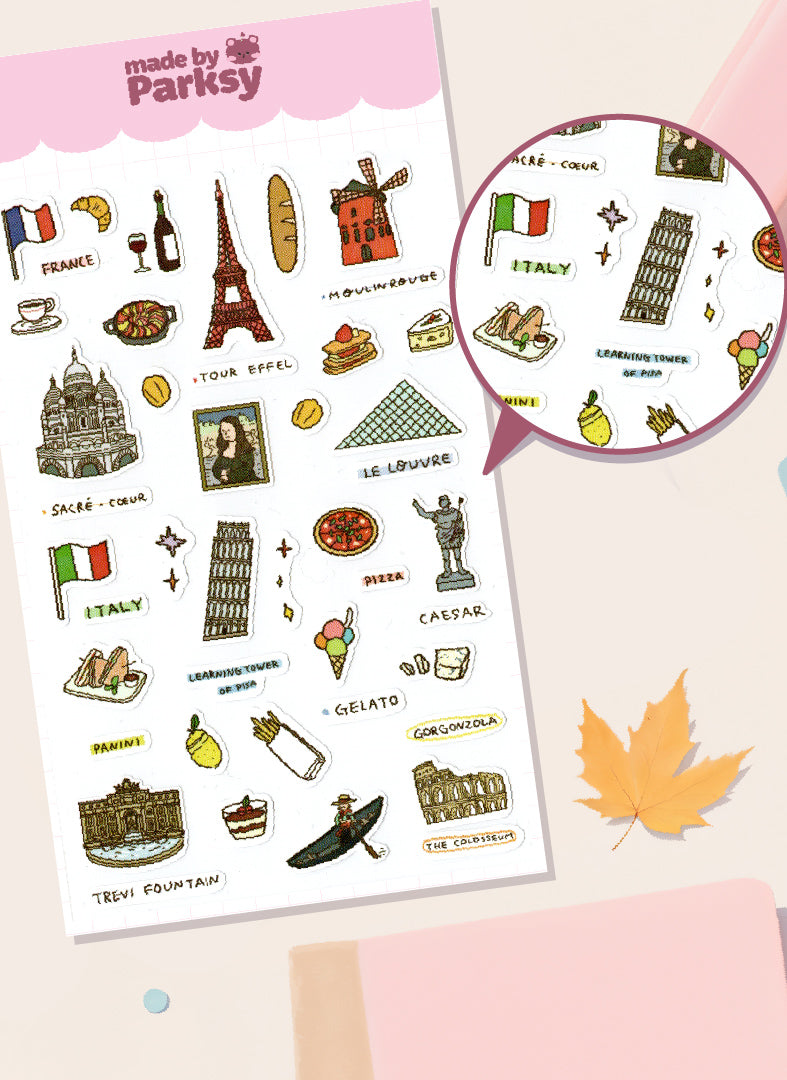 France & Italy Traveling 2 Sticker Sheet  / s27