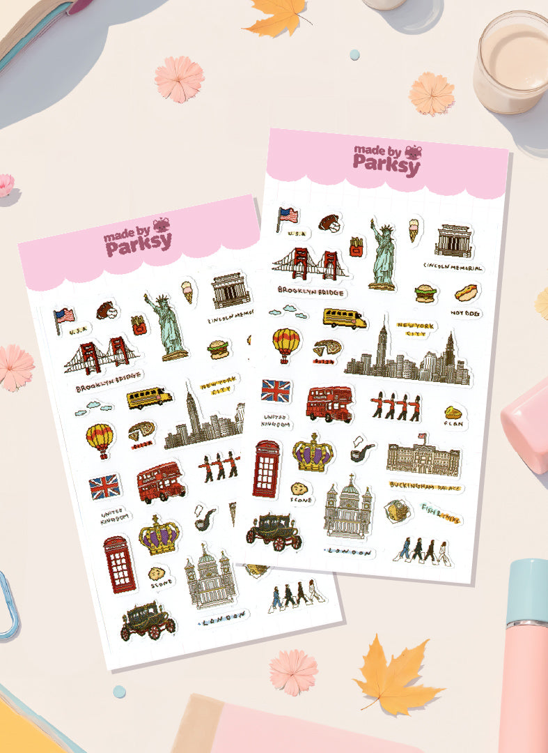 US & UK Traveling 3 Sticker Sheet  / s28