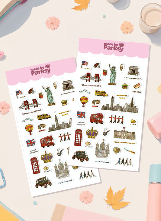 US & UK Traveling 3 Sticker Sheet  / s28