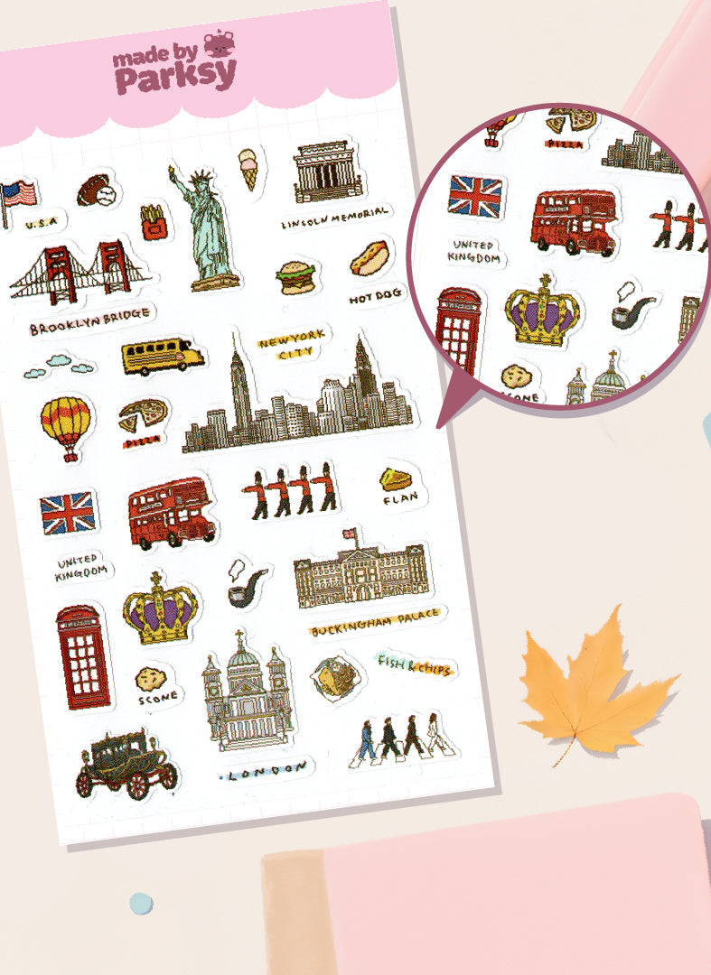 US & UK Traveling 3 Sticker Sheet  / s28