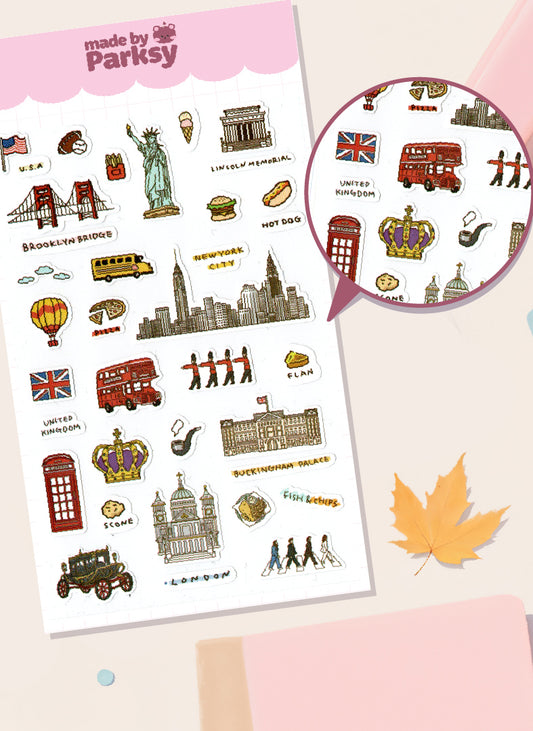 US & UK Traveling 3 Sticker Sheet  / s28